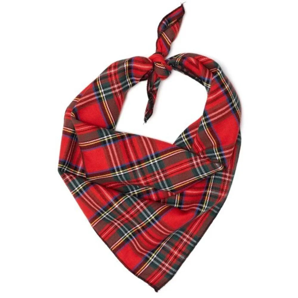 Red Black Plaid Tie-On Dog Bandana Classic Square Adjustable Pet Scarf Christmas